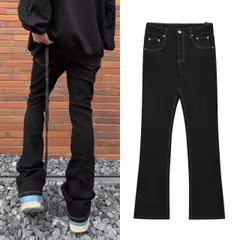 メンズ ファッション 服 男性用 オシャレ シンプル 大人 かっこいい 大きいサイズ ストリート 紳士服 アメリカン ストリート ロング ストリーマー ブラック マイクロフレア ジーンズ 快 スリム フロア レングス パンツ