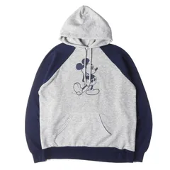 【希少サイズ】U.S.VINTAGE パーカー サイズ:XL / 80s ミッキーマウス 2トーン ラグラン スウェット パーカー / ヘザーグレー ネイビー / 80年代 古着 ヴィンテージ / トップス フーディー プルオーバー / コラボ【中古】