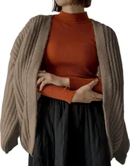 BLANK BLANC カーディガン レディース ニット トップス セーター ゆったり 大きめ 長袖 ビッグ バルーンスリーブ 体型カバー 着痩せ 5S-B04-MOL(モカ,  L)