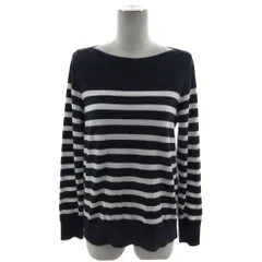 プラステ PLST ニット ボートネック 長袖 裾スリット コットン ボーダー ネイビー 紺 ホワイト 白 M