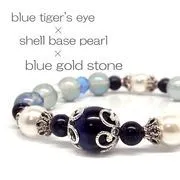 天然石 ブルータイガーアイ パール オーラ水晶 デザインブレスレット 『天然石のお店アクアストーンズ』
