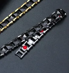 新品 ゲルマニウム 磁気 高品質 スタッズ デザインブレスレット 黒