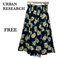 F S470_b005  URBAN RESEARCH アーバンリサーチ 華やか フレア 花柄スカート ロングスカート フラワー 大花 フリーサイズ 裏地あり ウェストゴム ミモレ丈 ネイビー×イエロー 花柄 総柄 リゾート 春夏 コットン100%