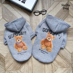 【閉店セール60%OFF】くまプリントパーカー　裏地フリース　グレー　犬服　ペット服　秋冬