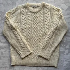 グローバルワーク アラン編み ケーブルニットセーター M アイボリー アルパカ混