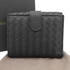 【本物保証】 箱・布袋付 新品同様 ボッテガヴェネタ BOTTEGA VENETA イントレチャート コンパクトウォレット Wホック折り財布 黒 ブラック