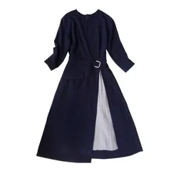 【売り切りセール】M~L ネイビー ワンピ―ス 紺 ひざ丈 7分袖 Aライン 大人可愛い オケージョン服 ネイビー 上品 ワンピ フォーマル 通勤 イベント パーティ 同窓会 二次会 女子会