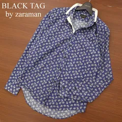 BLACK TAG by zaraman ザラ マン 長袖 フラワー 花柄 総柄★ スリムフィット シャツ Sz.M　メンズ ネイビー カジュアル
