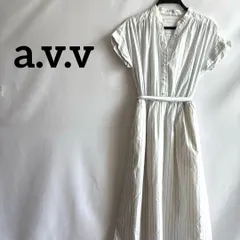 a.v.v半袖ロングワンピースストライプ白ホワイト薄手Mシャツシンプルカジュアル