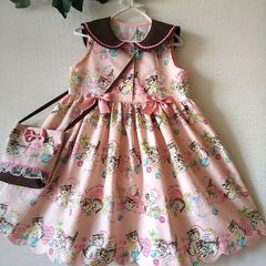 ハンドメイド子供服【120sizeネコ耳付セーラーカラーワンピース 