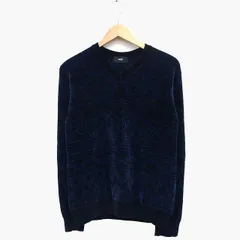 アズールバイマウジー AZUL by moussy セーター ニット 長袖 Vネック 総柄 切替リブ Ｓ ネイビー 紺 ブラック 黒 /HT24