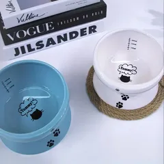 猫 フードボウル 陶器食器 15度の傾斜 首や腰の負担を軽減し 吐き戻し防止 猫 食器 猫 餌入れ 水入れ 猫用 脚付フードボウル ウォーターボウル 猫用品 犬猫兼用食器 洗いやすい 電子レンジ・食器洗浄機 対応 食べやすい猫えさ皿 小型犬用「ブルー」