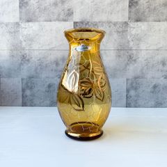 花瓶 BOHEMIA crystalex TRADING ボヘミアクリスタレックス カラーガラス 花柄 黄色 イエロー 金色 ゴールド 高級感 上品