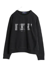 【お得なクーポン配布中!】 ポロ ラルフローレン プリント スウェット レディース XL / トレーナー 裏起毛 クルーネック ヘビーウェイト ショート丈 大きいサイズ 黒