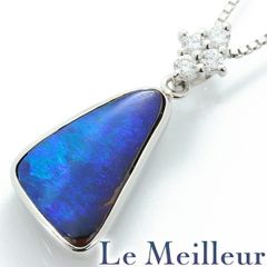 ボルダーオパール 2.65ct ダイヤモンド プラチナ Pt900 ペンダントネックレス 中古 プレラブド 返品OK