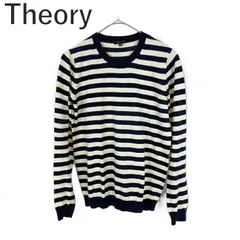 セオリー Theory ボーダーニット クルーネック コットン カシミヤ 薄手 アイボリー 濃紺