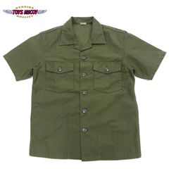 トイズマッコイ 半袖シャツ TMS2505 メンズ 無地 ユーティリティーシャツ ミリタリーシャツ コットンサテン OG-107 オリーブ TOYS McCOY 新品