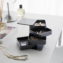 山崎実業　アクセサリートレー タワー 4段 スクエア ブラック 4903208017541　【品番：01754】