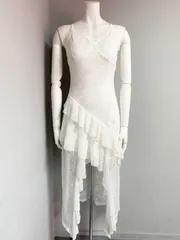 1288 キャバクラ　ドレス　キャミドレス　ワンピース　総レース　シースルー　フリル　タイト　白　ミニ　ロング　スリット　キャバドレス S