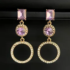 [50mm〜] 高輝度・キラッキラ 艶やかロングシャンデリアピアス（ラベンダー×ゴールドカラー）イヤオブジェ ダンス 宮殿 エスニック 舞台 衣装 パーティ 映画 水商売 キャバ VE-033