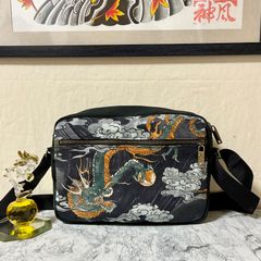 L size ダイナミック龍（シルバー）×龍虎 2種の金襴 メッセンジャー