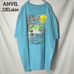 【ANVIL】バス 魚 釣り 蛙 フィッシング RIP-A-LIP FISH WEAR アメリカブランド ビックロゴ　両面プリント　オーバーサイズ　半袖Tシャツ　水色　2XL US古着