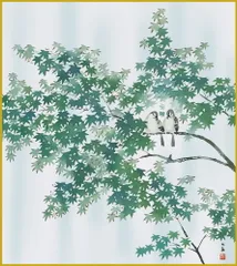 色紙  色紙掛けなし 色紙絵  和風 緑雨 横山大観 モダン 掛軸 床の間 和室 おしゃれ 壁掛け 絵