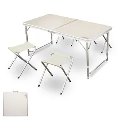 【フォロー割】アウトドアテーブル 120cm 4Pチェアセット 4人用 折りたたみテーブル アルミテーブル レジャーテーブル ピクニックテーブル アウトレット品 高さ2段階調整 軽量コンパクト キャンプテーブル イス 椅子 折りたたみ アウトドア バーベキュー