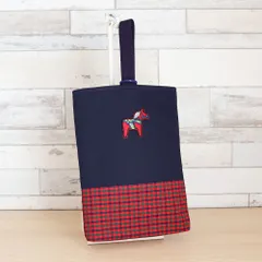 【赤馬ワッペン付き】 ファミリア風 赤チェック マチあり シューズケース 上履き入れ 入園入学 ハンドメイド 通園 通学 男の子 女の子 おしゃれ シンプル かわいい