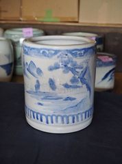 染付 睡蓮鉢 メダカ鉢 梅月図 陶器製 約26×26×24cm 和風火鉢 - メルカリ