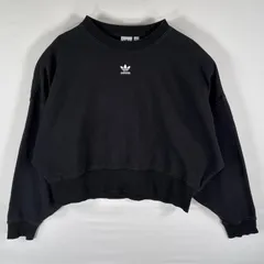 古着 アディダス adidas スウェット トレーナー センターロゴ刺繍 ショート丈 短丈 トレフォイルロゴ S  ブラック レディース