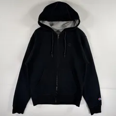 古着 チャンピオン Champion パーカー スウェット フルジップ ワッペン ワンポイントロゴ刺繍 フーディ S  ブラック メンズ