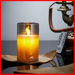 【数量限定】LEDキャンドル（直径7.5cm×高さ10cm） 電池式 LEDロウソク Grey 明るさ調整 専用リモコン付き 省エネ 安全 ゆらゆら揺れる 火を使わない 暖色光 本物の炎のようにゆらめく ロウソク LEDキャンドルライト AnnTec
