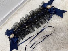 リボンレースヘッドドレス黒ネイビー紺