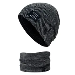ブラック_60.0 cm ニット帽 メンズ ニット帽&ネックウォーマー 二点セット冬【ふわふわ裏起毛・二層構造・防寒保温】ニット帽 レディース 柔らかい 伸縮性 通勤/通学/自転車/バイク/スキー/スポーツ/アウトドア 男女兼用 (ブラック)