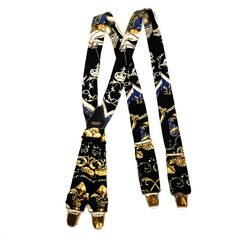 【楠本質店/元住吉】エルメス/HERMES　シルク　サスペンダー　ブラック　ゴールド金具　ヴィンテージ　男女兼用【中古】