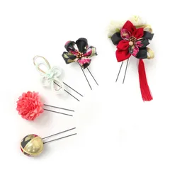 髪飾り ５点セット 赤 黒 成人式 花 つまみ細工 ちりめん 水引 和風 結婚式 浴衣 七五三 卒業式 入学式 ヘアアクセサリー 髪留め 日本製 バレンタイン クリスマス 誕生日 アカ 送料無料 W 48 323-266 u768　Si