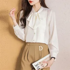 リボン付きブラウス 長袖シャツ レディース ブラウス トップス シャツ シフォン フォーマル おしゃれ 春 秋 通勤skwxlj04