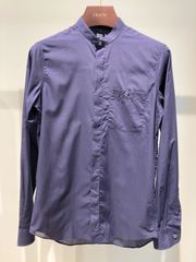 [Sサイズ]CARUSO Mandarin Collar Cotton Shirt in Navy　メンズ　シャツ　紺　ネイビー