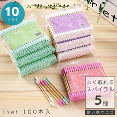 綿棒 カラフル 1000本セット でこぼこ スタンダード メイク 全5種類 木製スティック よく取れる形 シンプル 砲弾型 スパイラル 凸凹 耳かき 耳掃除 クリーニング メイク スキンケア 業務用 