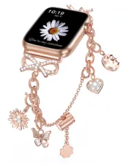 コンパチブル Apple Watchバンド アップルウォッチベルト ステンレス製 チェーンバンド 41/40/38/44/45/46/49/42mm ダイヤモンド飾り キラキラ リボン レディース 可愛い 金属チェーンベルト 長さ調整可能 装着簡単 App…