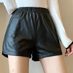 ボードショートパンツ レディース フェイクレザーショートパンツ レザーパンツ 短パン ショーパン 革 ボトムス 黒 ブラック 無地 シンプル(メール便送料無料)
