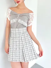 RESEXXY リゼクシー ハイウエスト ツータック ミニスカート 春 夏 レディース ミニ丈 スカート 台形シルエット サマーツイード 美脚 脚長 効果 152530863801