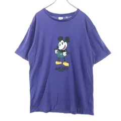 Disney デイズニー キャラクタープリント 半袖 Tシャツ LL パープル ミッキー メンズ 古着