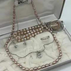 遺品整理 生前整理 アクセサリーまとめ売り ネックレス イヤリング 指輪 ブレスレット ブローチ 淡水パール CZジルコニア スワロフスキー ハート リボン ピンク パープル A25B(T)22のサムネイル