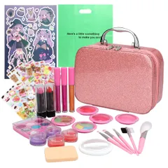 【日本で検品 箱損傷なし】晴れる家 子ども用メイクアップセット 女の子 水で洗い流せる デコレーションシール付き プレゼント (B) [B]
