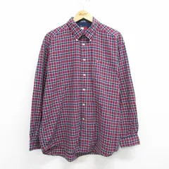 XL/古着 トミーヒルフィガー 長袖 ブランド シャツ メンズ 90s ワンポイントロゴ 大きいサイズ コットン ボタンダウン 紺他 ネイビー チェ
