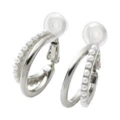 【シルバー×イヤリング】[Cream dot. クリームドット公式] イヤリング レディース  金属アレルギー ニッケルフリー シリコンカバー クリップ式 フープ パール ダブルライン レイヤード風 2連 大人 