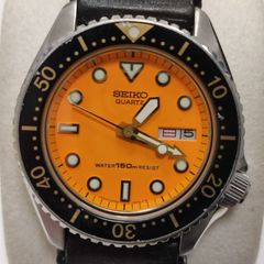 セイコー SEIKO ダイバー 6458-600A クオーツ/電池交換済/稼働 オレンジ文字盤 腕時計 デイデイト 150m