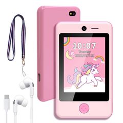 [Limited Quantity] Gift for Birthdays and Christmas, Ages 4-12, Audio Music Player, MP3, Fun Games, Learning, STEM, Genuine Product, Camera, Kids, Children, Screen, Animation, Cartoon, Electronic MP4 Game Console, Toddler Toy, Phone (Pink) Touchscreen